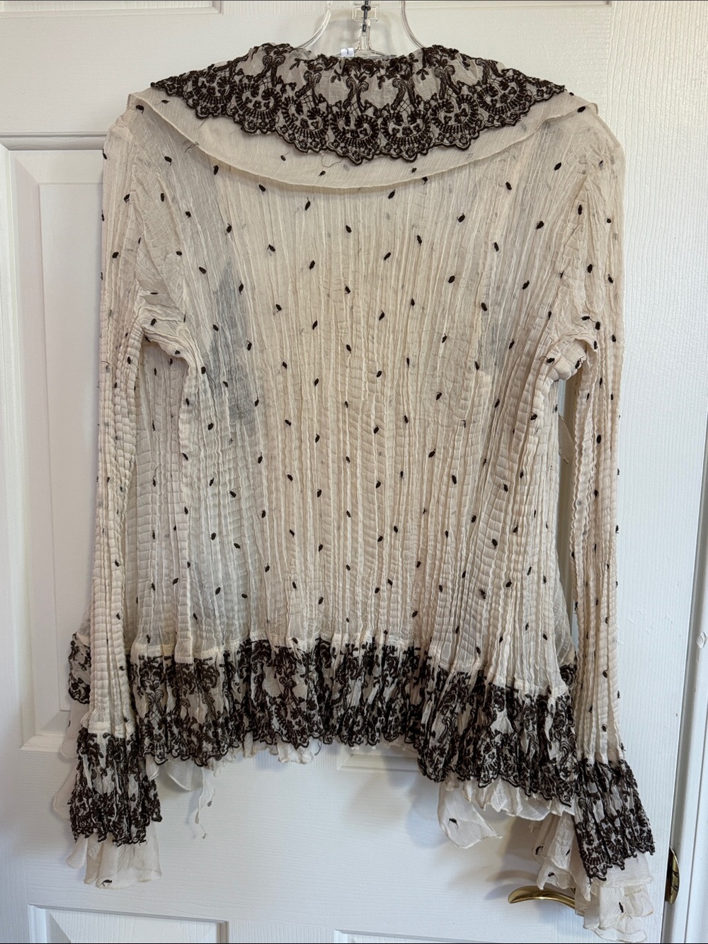 Light Cream Ruffled Lace-Trim Women’s Tank + Cardigan - Picture 3 of 8